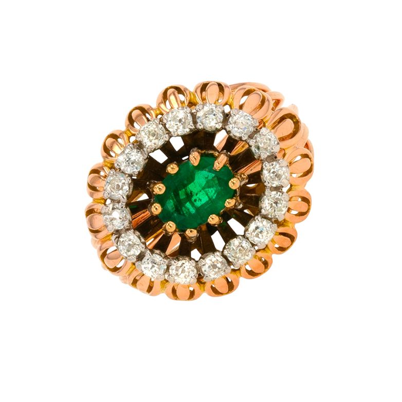 Bague vintage émeraude 0.66 carat et diamants 0.48 carat 2 ors 10.02g Comme neuf -  reconditionné disponible sur Gemme Les Bijoux